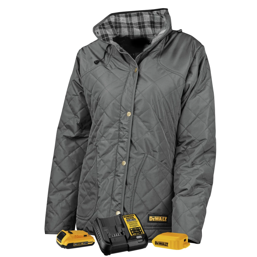 Dewalt DCHJ084CD1-M 20V MAX Li-Ion Charcoal Women's Flannel Lined Diamond Quilted Heated Jacket Kit - Medium 1 Dewalt DCHJ084CD1-M 20V MAX Li-Ion Charcoal Women's Flannel Lined Diamond Quilted Heated Jacket Kit - Medium