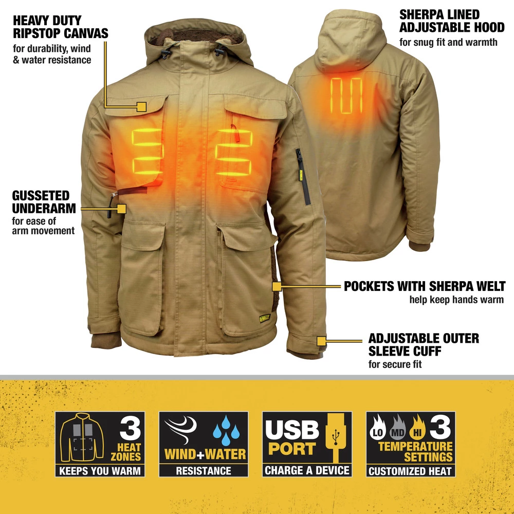 Dewalt DCHJ091B-S 20V Lithium-Ion Cordless Men's Heavy Duty Ripstop Heated Jacket (Jacket Only) - Small, Dune 2 Dewalt DCHJ091B-S 20V Lithium-Ion Cordless Men's Heavy Duty Ripstop Heated Jacket (Jacket Only) - Small, Dune - Image 2