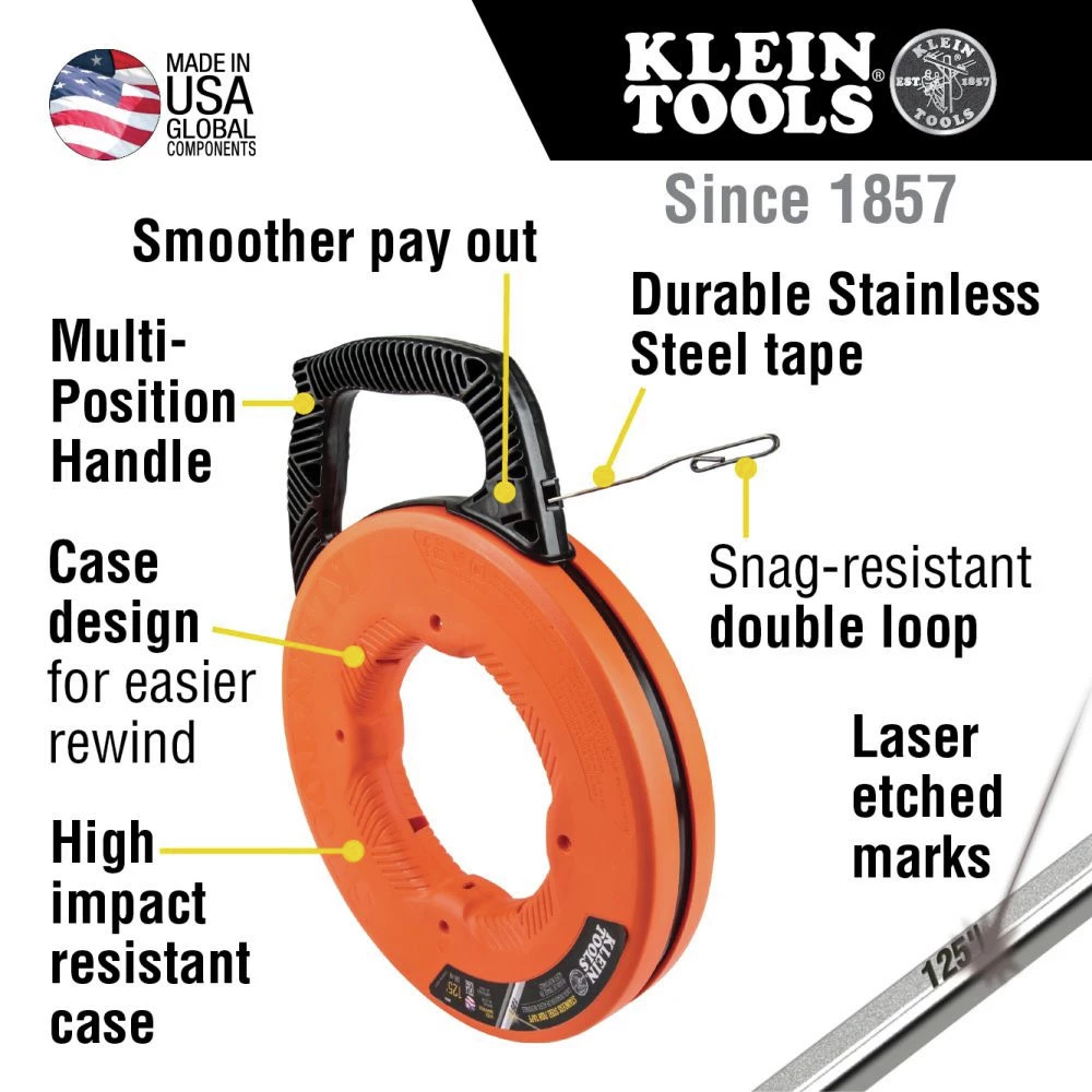 Klein Tools 56341 1/8 In. X 240 Ft. Stainless Steel Fish Tape 2 Klein Tools 56341 1/8 In. X 240 Ft. Stainless Steel Fish Tape - Image 2