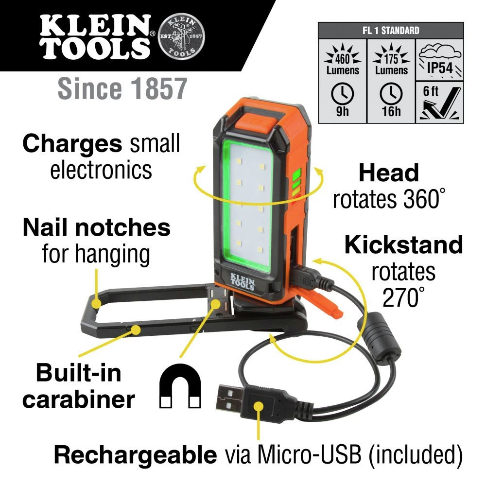 Klein Tools 56403 Rechargeable 460 Lumen Cordless Personal LED Worklight 6 Klein Tools 56403 Rechargeable 460 Lumen Cordless Personal LED Worklight - Image 6
