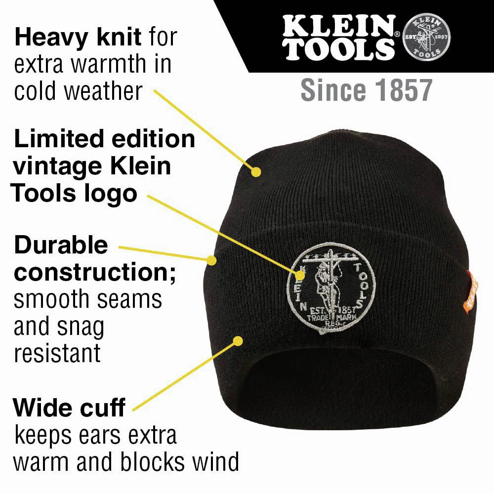 Klein Tools 60388 Heavy Knit Hat - One Size, Black 5 Klein Tools 60388 Heavy Knit Hat - One Size, Black - Image 5